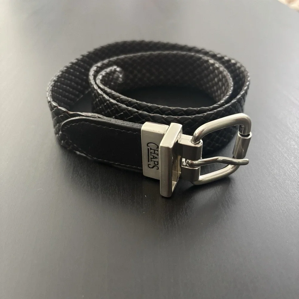 Chaps Woven Belt‎ Black Synthetic Leather Dress Belt Youth M (33